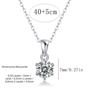 Colier Kuang Feng cu Moissanit — Design geometric, montură cu 6 gheare, Moissanite 5.0/6.5/8.0/9.0 mm, stil coreean