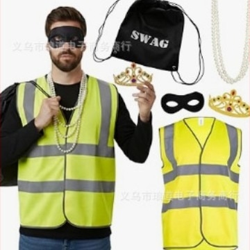 Set Halloween cosplay: mască pentru ochi de hoț, colier cu perle, coroană și rucsac — Material: pânză; Execuție: imprimare; Personalizare: disponibilă