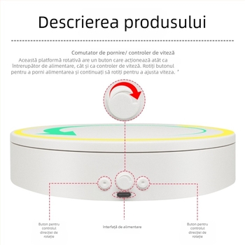 Platformă rotativă electrică pentru fotografie și streaming live, corp ABS, model MTxDGL-DGEL, suportă până la 5 kg
