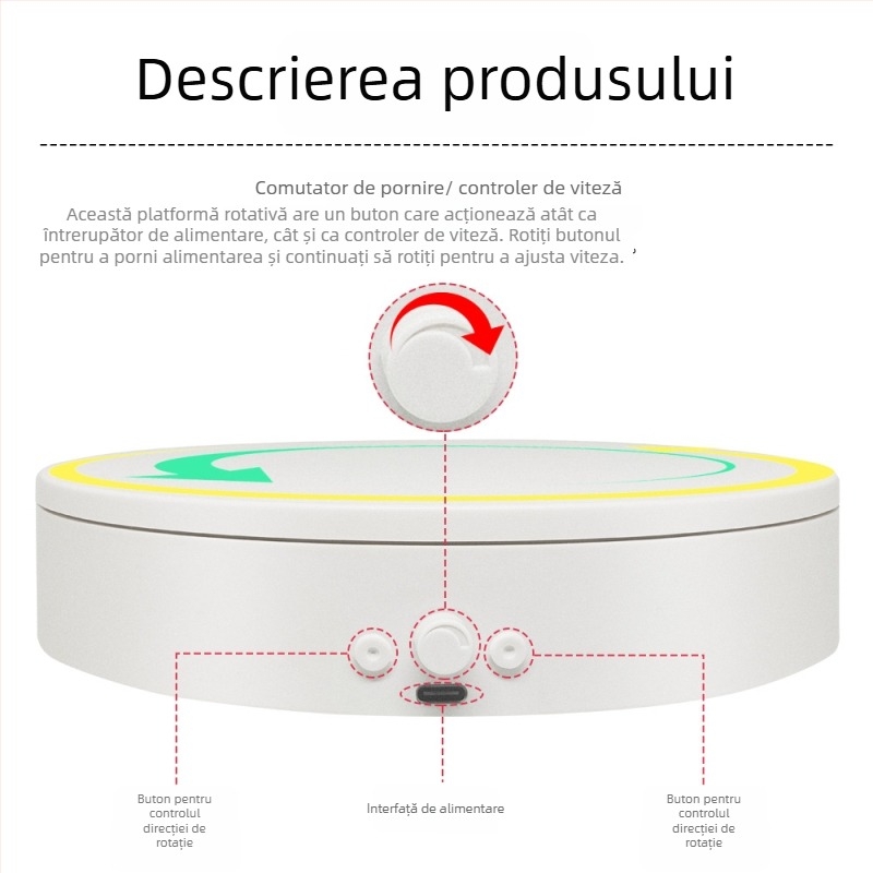 Platformă rotativă electrică pentru fotografie și streaming live, corp ABS, model MTxDGL-DGEL, suportă până la 5 kg