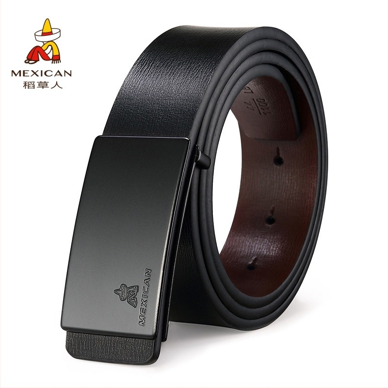 Rookman Curea de bărbați din piele - piele split de vițel, cataramă din aliaj, închidere lină, lățime 2-4 cm, stil coreean