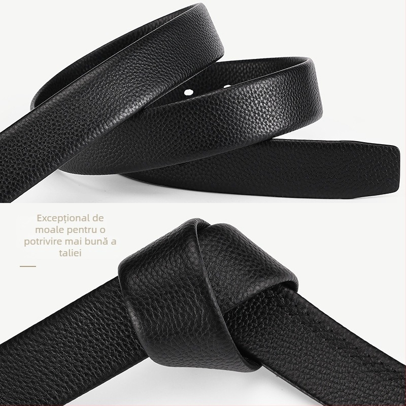 Curea din piele de vițel, prim strat, catarama din aliaj, închidere automată, lățime 2–4 cm, stil business, versatil, elegant, primăvara 2025