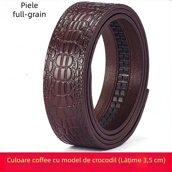 Curea din piele pentru bărbați — piele naturală, strat dublu de piele de vițel, model relief crocodil, cataramă automată din aliaj