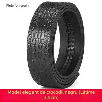 Curea din piele pentru bărbați — piele naturală, strat dublu de piele de vițel, model relief crocodil, cataramă automată din aliaj