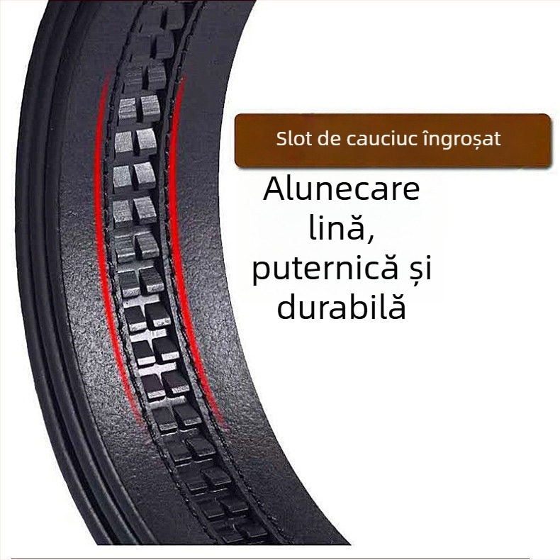 Curea din piele pentru bărbați — piele naturală, strat dublu de piele de vițel, model relief crocodil, cataramă automată din aliaj