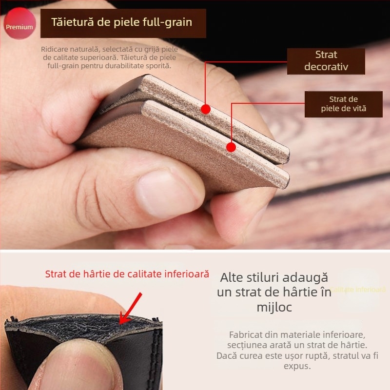 Curea din piele pentru bărbați — piele naturală, strat dublu de piele de vițel, model relief crocodil, cataramă automată din aliaj