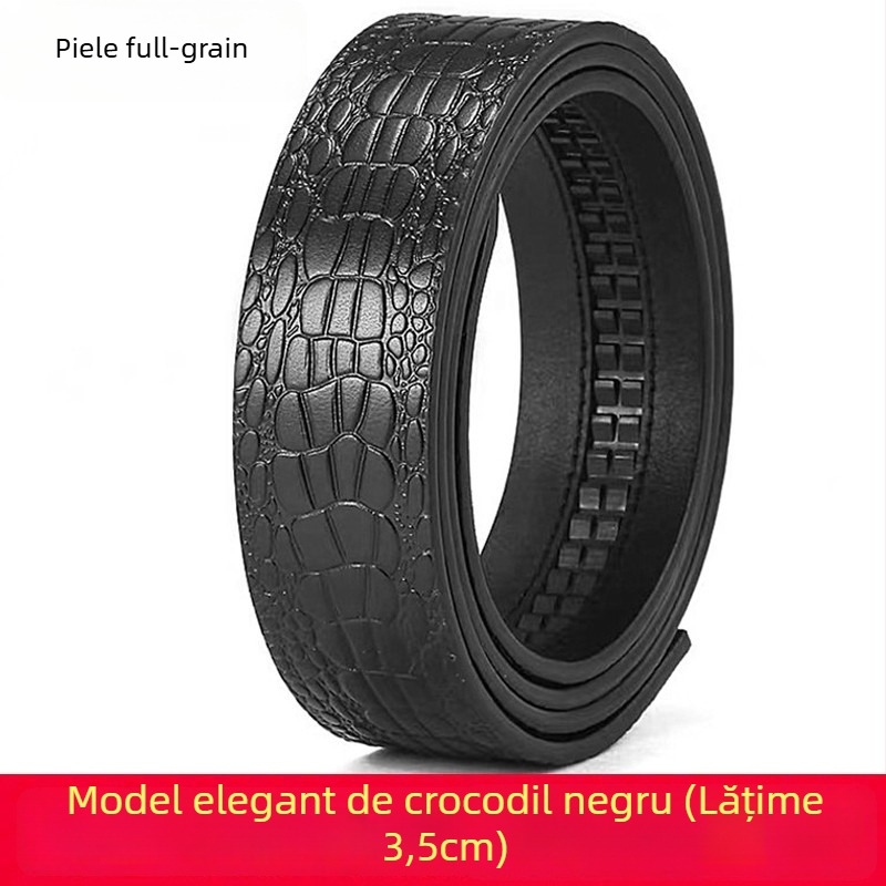 Curea din piele pentru bărbați — piele naturală, strat dublu de piele de vițel, model relief crocodil, cataramă automată din aliaj