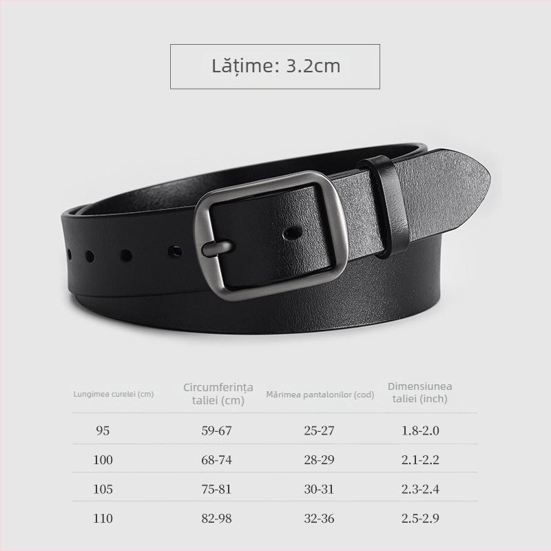 Centură pentru bărbați din piele naturală, din două straturi de piele de vițel, cataramă din aliaj, închidere cu știft, lățime 2–4 cm