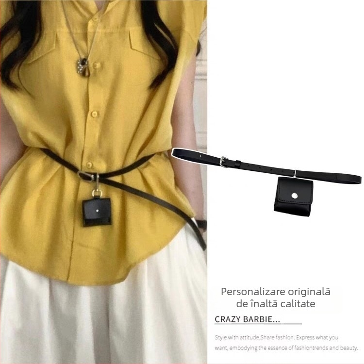 Geantă pătrată tip curea, cu curea decorativă detașabilă – piele imitatie, cataramă din aliaj, închidere cu știft, lățime subțire (<2 cm), husă mini pentru monede și chei, Hoshino, Vara 2025