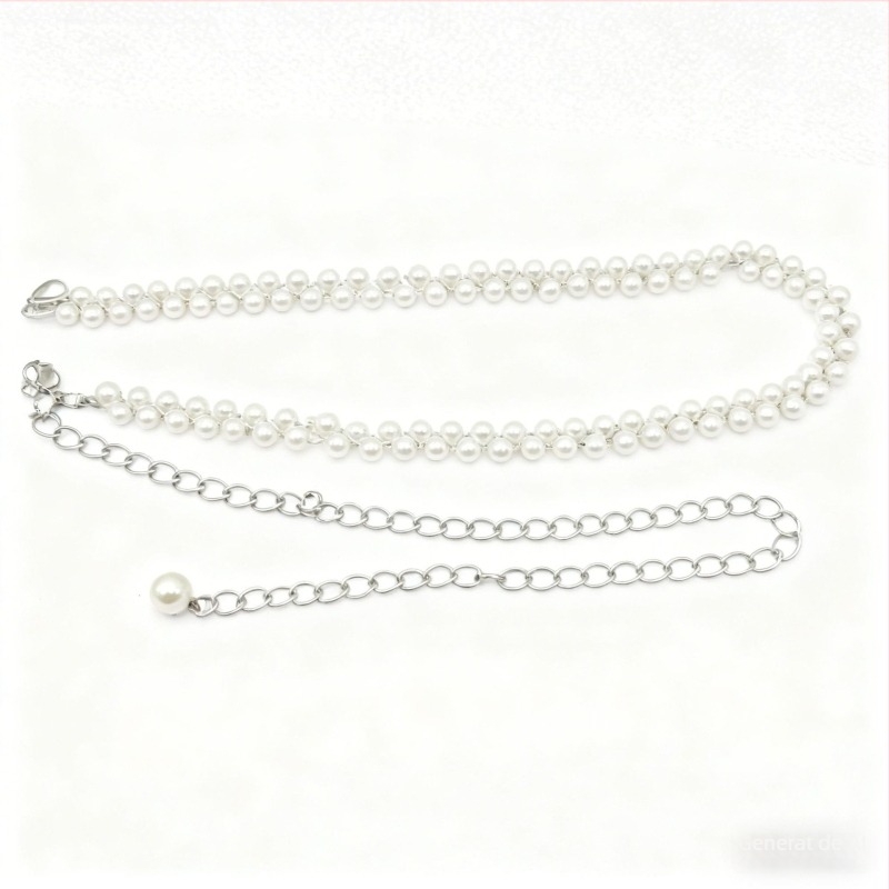 Lanț de talie cu perle pentru femei, accesoriu decorativ simplu și elegant, lanț metalic, personalizare disponibilă
