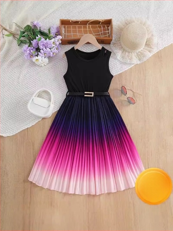 Rochie pentru copii, stil coreean, șifon, imprimeu desen animat, croială prințesă