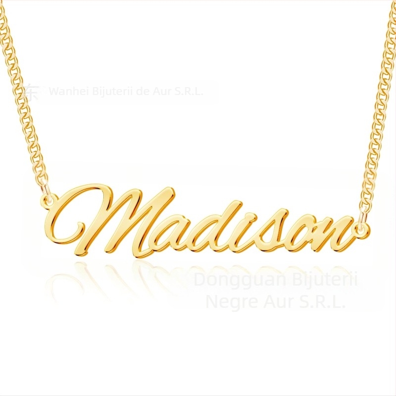 Colier cu nume personalizat cu inițiale, din oțel inoxidabil, placare electrochimică, Black Gold