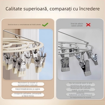 Uscător de haine din oțel inoxidabil cu mai multe clipuri, 23 clipuri, design rotund modern, pentru haine, pantaloni și cravate