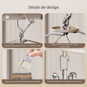 Uscător de haine din oțel inoxidabil cu mai multe clipuri, 23 clipuri, design rotund modern, pentru haine, pantaloni și cravate