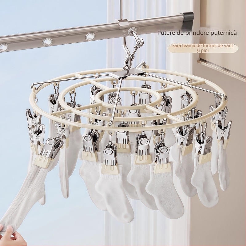 Uscător de haine din oțel inoxidabil cu mai multe clipuri, 23 clipuri, design rotund modern, pentru haine, pantaloni și cravate