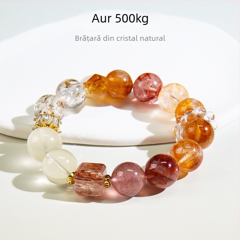 Brățară cu cristal Super Seven, pietre laterale din cristal strawberry, șnur elastic, Brand Body of the Heart