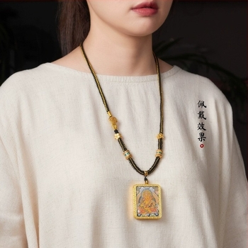 Pandantiv din sfoară cu jad, amulet Buddha, stil etnic, țesătură manuală din bumbac, aliaj de argint 800