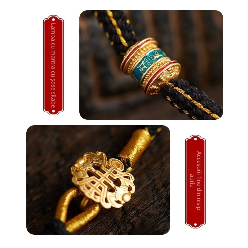 Pandantiv din sfoară cu jad, amulet Buddha, stil etnic, țesătură manuală din bumbac, aliaj de argint 800