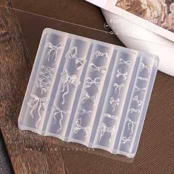 Mold pentru unghii cu fundă, relief 3D, transparent, din rășină, pentru DIY (Material: Rășină; Relieviu: 3D; Design: 3D Bow; Utilizare: DIY)