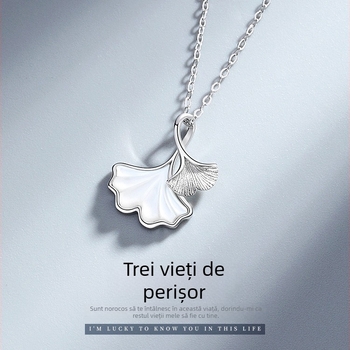 Colier din argint S925 cu frunză de ginkgo pe lanț clavicular, placat prin electroplating, brand New Concept, lungime reglabilă