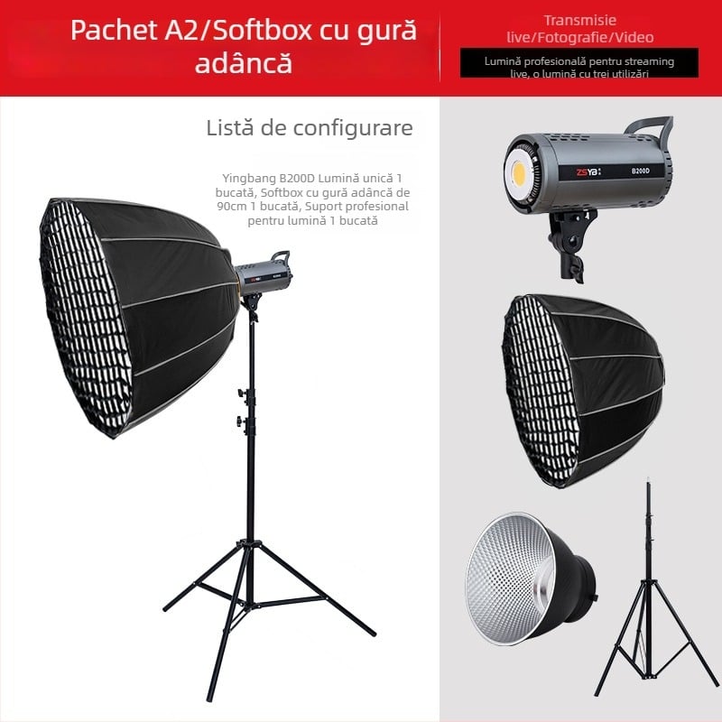 Shadow bang B300x – Lampa foto profesionistă, iluminare cu temperaturi duale, 220W/220V, cap E40, reglaj intensitate, alimentare independentă, ideală ca lumină principală pentru streaming live și video portret