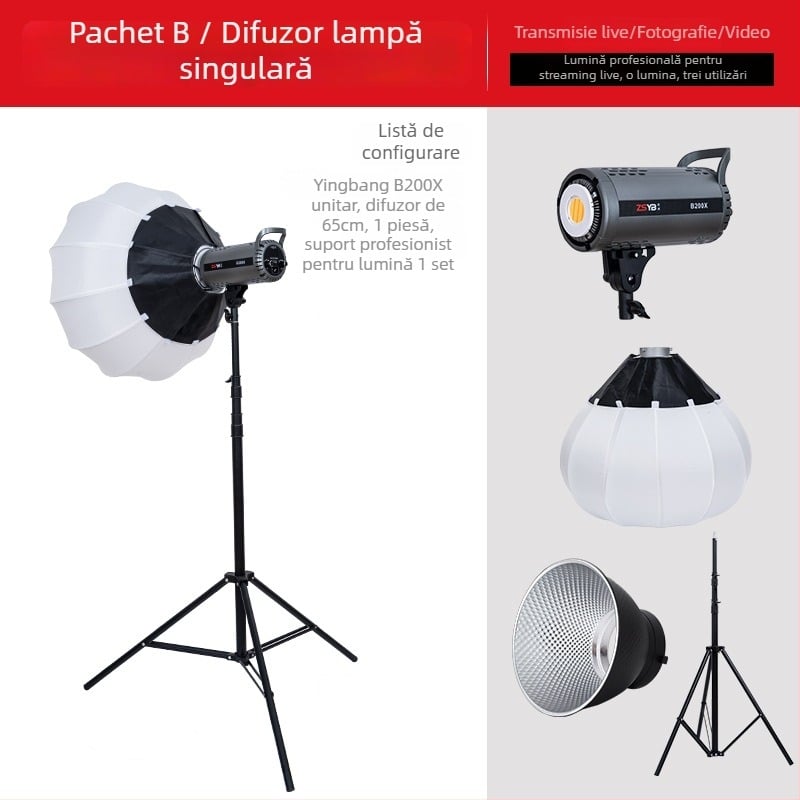 Shadow bang B300x – Lampa foto profesionistă, iluminare cu temperaturi duale, 220W/220V, cap E40, reglaj intensitate, alimentare independentă, ideală ca lumină principală pentru streaming live și video portret