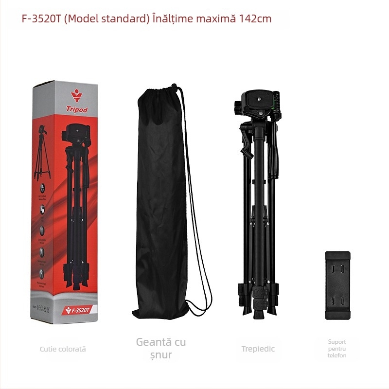 Trepied pentru fotografie și videografie cu gimball tridimensional – construcție metalică, 3 secțiuni, încărcare până la 2 kg