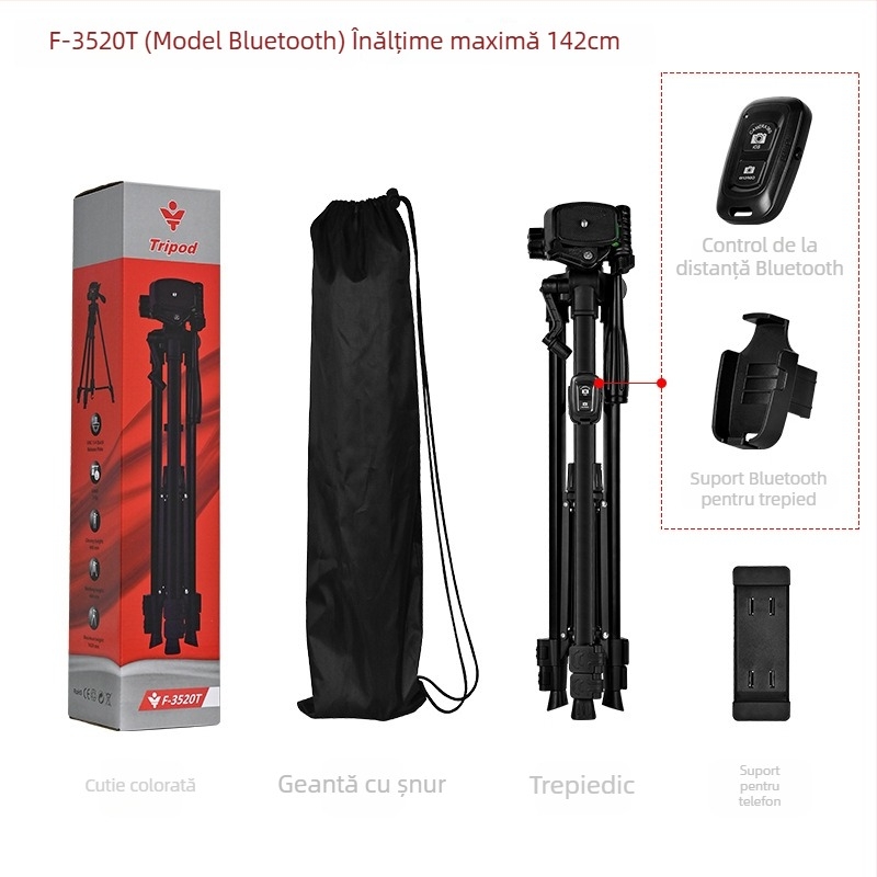 Trepied pentru fotografie și videografie cu gimball tridimensional – construcție metalică, 3 secțiuni, încărcare până la 2 kg