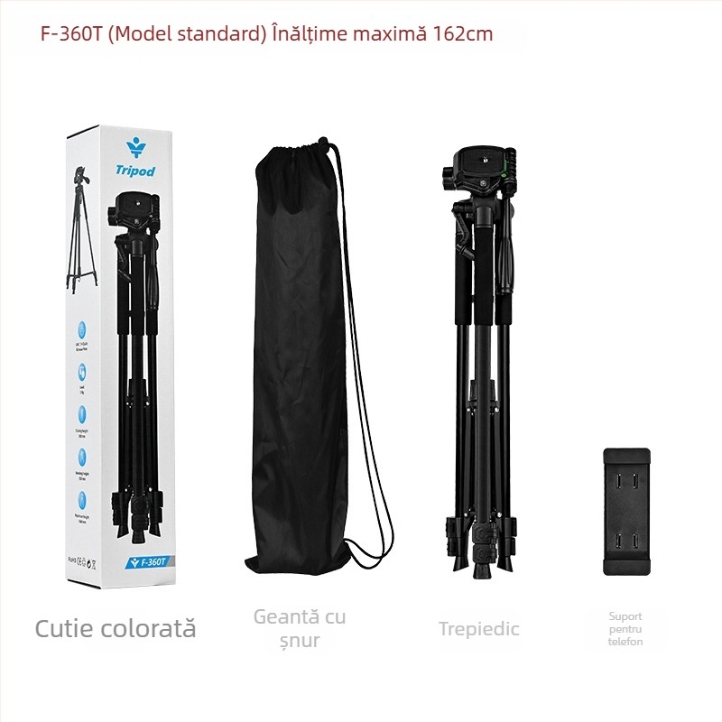 Trepied pentru fotografie și videografie cu gimball tridimensional – construcție metalică, 3 secțiuni, încărcare până la 2 kg
