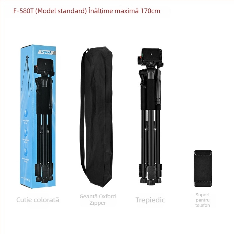 Trepied pentru fotografie și videografie cu gimball tridimensional – construcție metalică, 3 secțiuni, încărcare până la 2 kg
