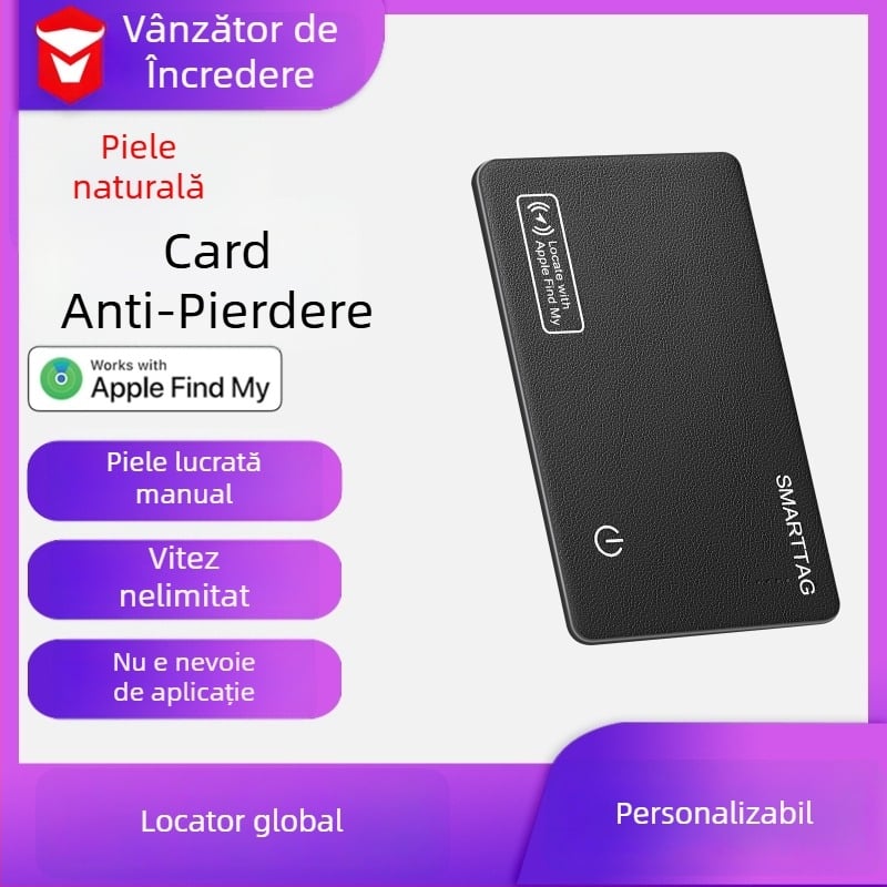 Localizator Airtag pentru carduri, carcasă PVC, Model Fdk001, baterie 180mAh, greutate 18 g, compatibil cu iOS