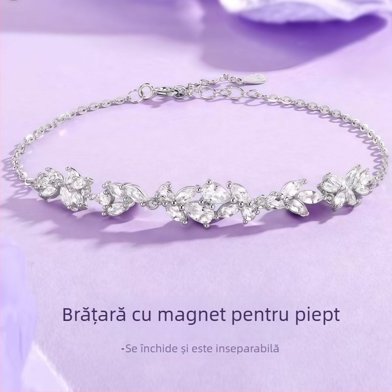 Brățară din argint 925 cu motiv de floare și zâmbet, unisex, stil cuplu