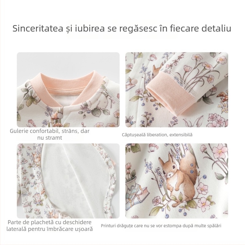 Salopetă din bumbac pentru fetițe, mâneci lungi, închidere diagonală, 100% bumbac, primăvară și toamnă