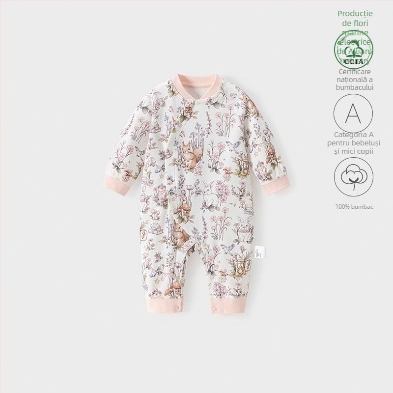 Salopetă din bumbac pentru fetițe, mâneci lungi, închidere diagonală, 100% bumbac, primăvară și toamnă