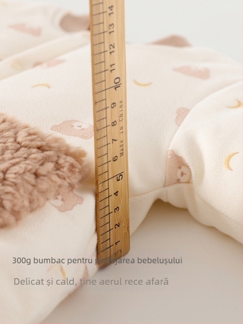 Salopetă bebeluș cu glugă detașabilă - 300 g, bumbac gros, unisex, mâneci lungi
