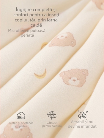 Salopetă bebeluș cu glugă detașabilă - 300 g, bumbac gros, unisex, mâneci lungi