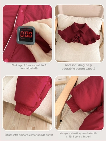 Salopetă pentru bebeluți, căptușită cu fleece, groasă, închidere frontală cu nasturi, poliester