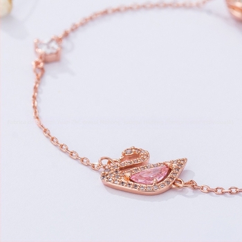 Brățară cu motiv lebădă, cupru, închidere magnetică invizibilă, cu diamante, pentru femei