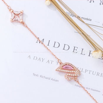 Brățară cu motiv lebădă, cupru, închidere magnetică invizibilă, cu diamante, pentru femei