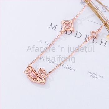 Brățară cu motiv lebădă, cupru, închidere magnetică invizibilă, cu diamante, pentru femei