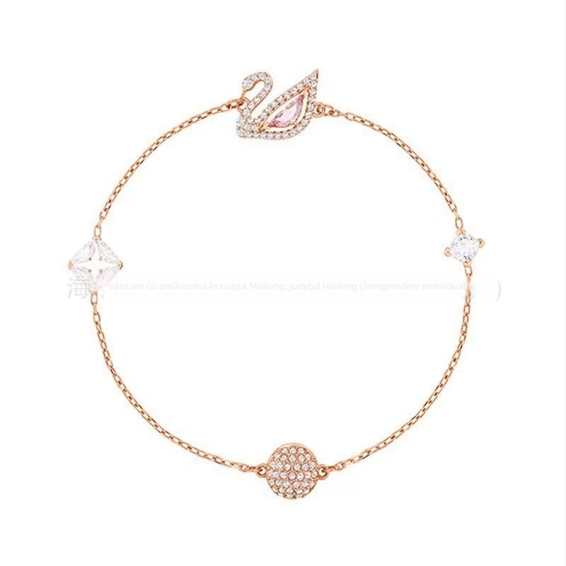 Brățară cu motiv lebădă, cupru, închidere magnetică invizibilă, cu diamante, pentru femei