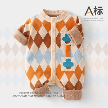 Salopetă din bumbac pentru bebeluți, cu mâneci lungi, într-o singură piesă, pentru toamnă/iarnă, brand Papa Bear