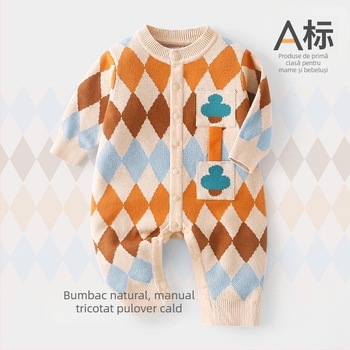 Salopetă din bumbac pentru bebeluți, cu mâneci lungi, într-o singură piesă, pentru toamnă/iarnă, brand Papa Bear