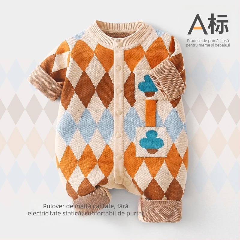 Salopetă din bumbac pentru bebeluți, cu mâneci lungi, într-o singură piesă, pentru toamnă/iarnă, brand Papa Bear