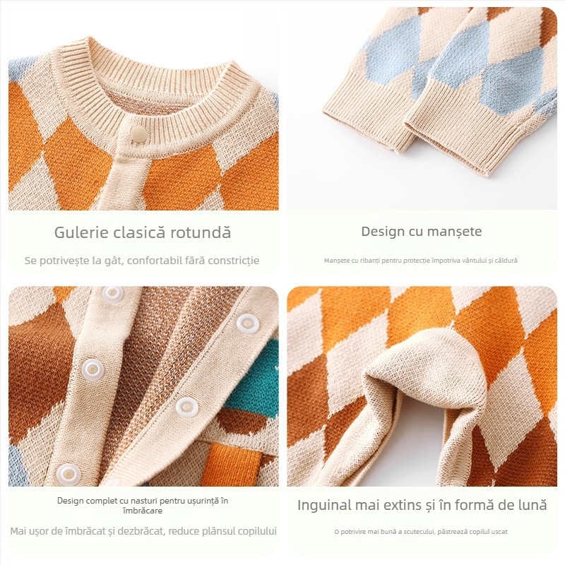 Salopetă din bumbac pentru bebeluți, cu mâneci lungi, într-o singură piesă, pentru toamnă/iarnă, brand Papa Bear