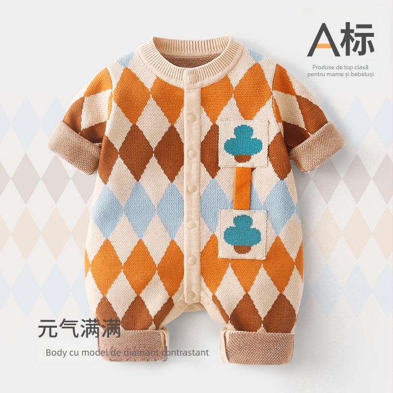 Salopetă din bumbac pentru bebeluți, cu mâneci lungi, într-o singură piesă, pentru toamnă/iarnă, brand Papa Bear