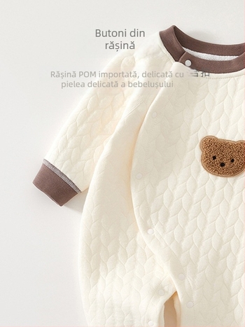 Salopetă bebeluși din bumbac, fără oase, mâneci lungi, închidere frontală, pentru toate sezoanele