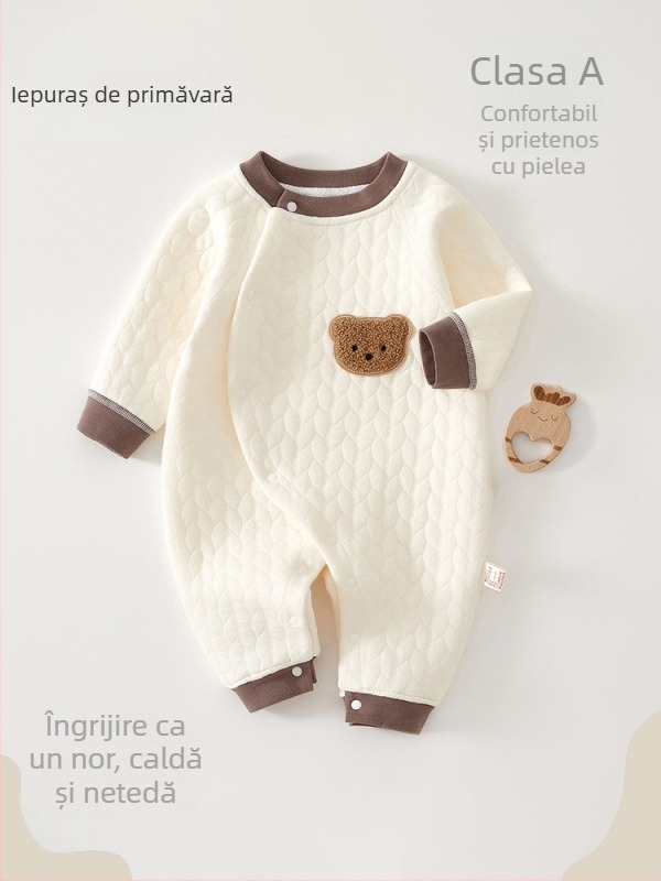 Salopetă bebeluși din bumbac, fără oase, mâneci lungi, închidere frontală, pentru toate sezoanele