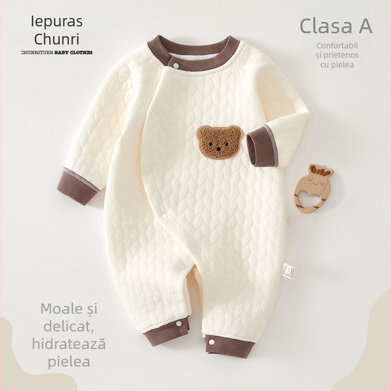 Salopetă bebeluși din bumbac, fără oase, mâneci lungi, închidere frontală, pentru toate sezoanele