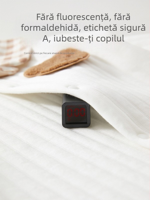 Salopetă de bebeluș din bumbac 100%, toamnă-iarnă, mâneci lungi, închidere frontală simplă, unisex